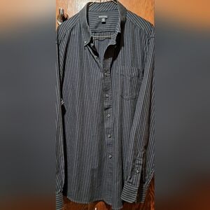 George Men's Black Pinstripe Long Sleeve Button Up Shirt
